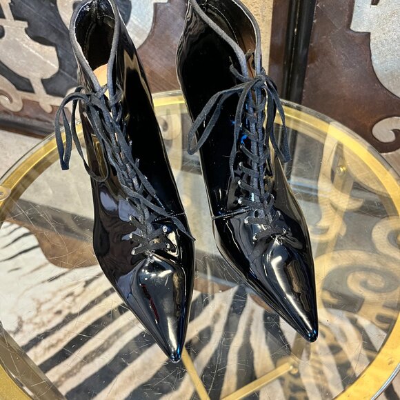 Zara Trafaluc black pointy toe lace ankle heel boots - Picture 2 of 10